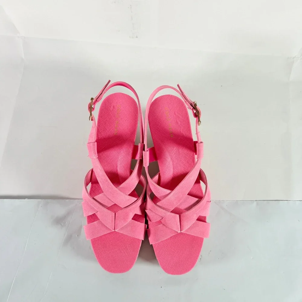 Cole Haan Crystal Wedge Sandal 70 Light Fuschia Pink Strappy Espadrille Size 8.5